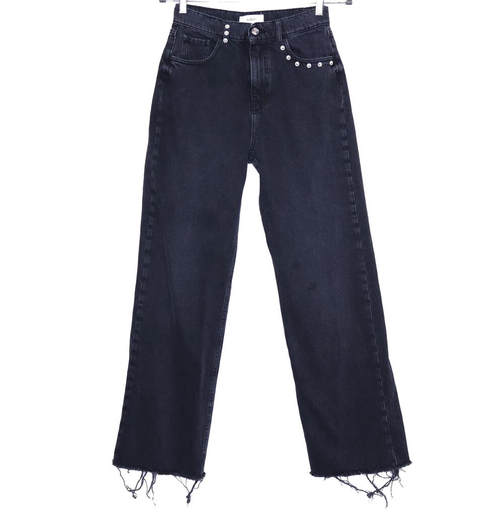 BA&SH Hatcha Wide Leg Jeans Blackstone Frayed Hem Stud Detail Women's FR36 US4
